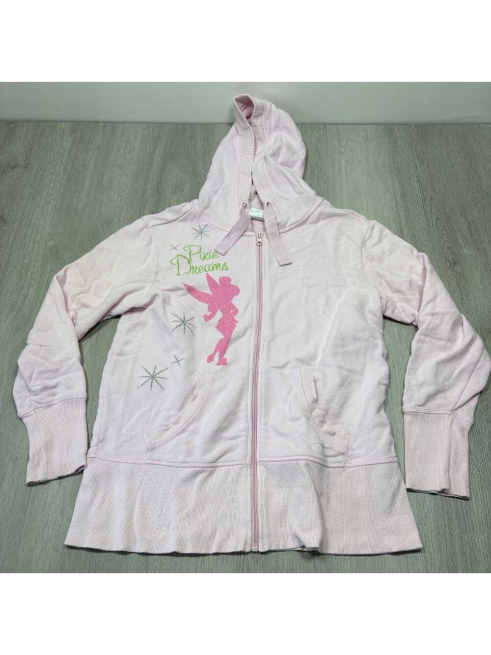 Disney Store Tinker Bell Pixie Dreams Sweatshirt Pink Hoodie Full Zip Size M